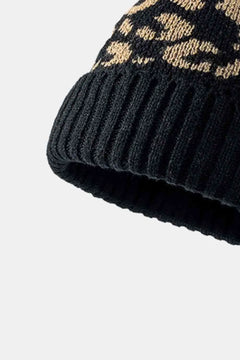 Leopard Pom-Pom Cuffed Beanie